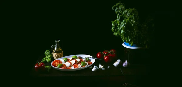 Tomate Com Mussarela Manjericão — Fotografia de Stock