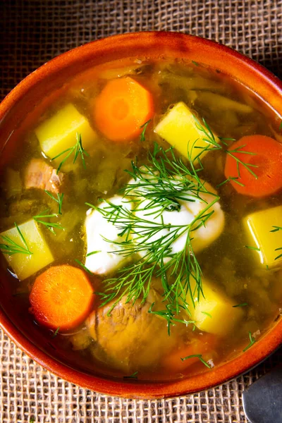 Polish Sour Cucumber Soup Dill — Stock Photo, Image