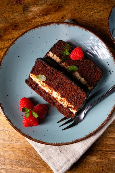 Сельский Шоколадный Торт Малиной Кофе — стоковое фото