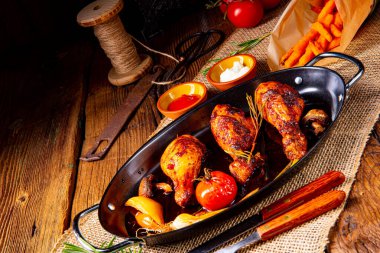 Izgara tavuk budu ve tatlı patates salamurası.