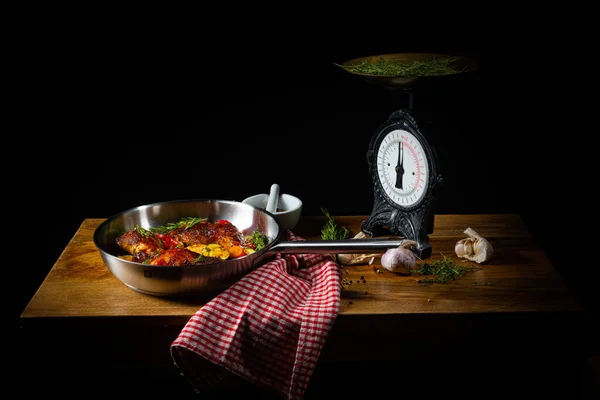 Jambes Poulet Frites Avec Divers Légumes Épices — Photo