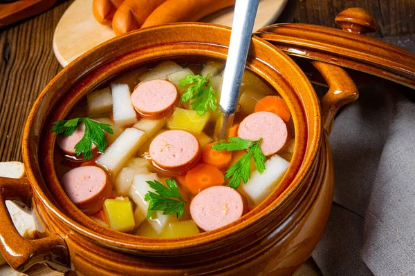 Potato Kohlrabi Soup Bockwurst — Stock Photo, Image