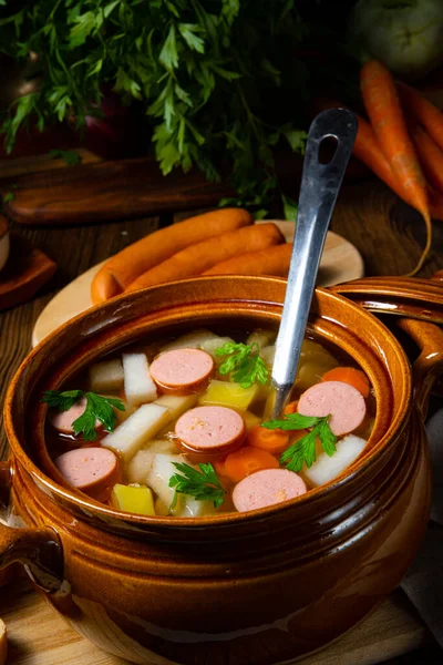 Potato Kohlrabi Soup Bockwurst — Stock Photo, Image