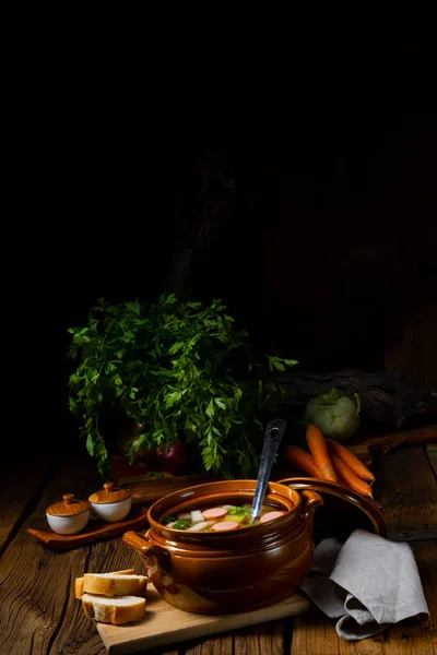 Potato Kohlrabi Soup Bockwurst — Stock Photo, Image