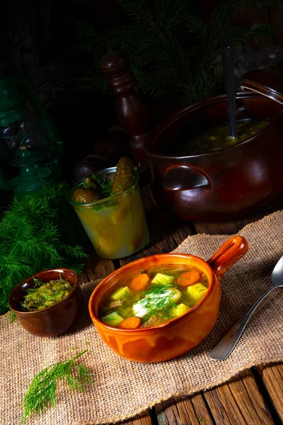 Polish Sour Cucumber Soup Dill — Stock Photo, Image