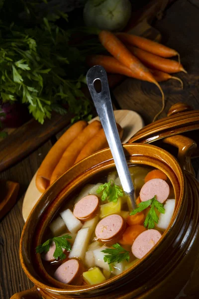 Potato Kohlrabi Soup Bockwurst — Stock fotografie