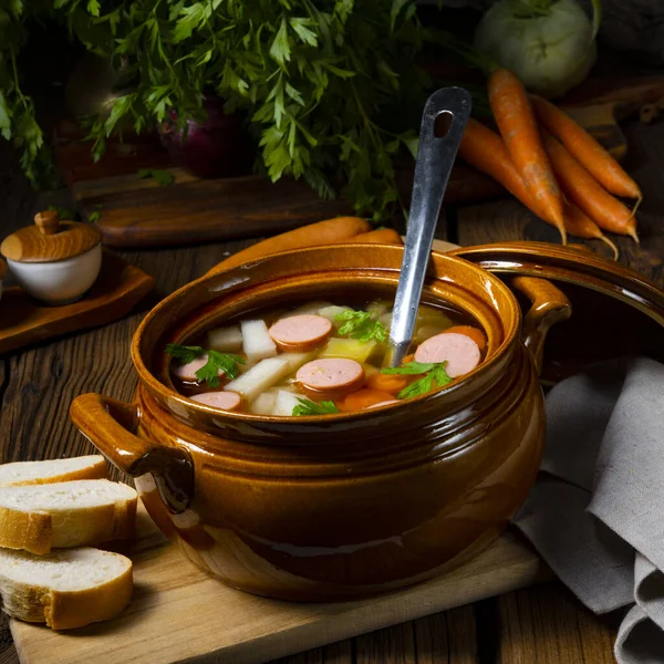 Potato Kohlrabi Soup Bockwurst — Foto de Stock