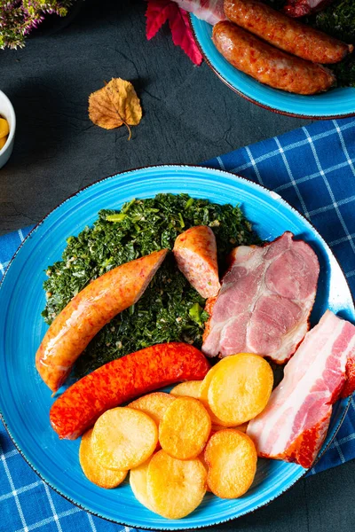 Delicioso Repolho Verde Oldenburger Com Salsicha Pinkel — Fotografia de Stock