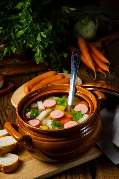 Potato Kohlrabi Soup Bockwurst — Stockfoto