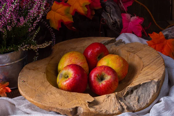 Świeżo Zebrane Jabłka Misce Owoców — Zdjęcie stockowe