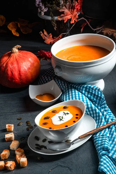 Delicious Pumpkin Soup Coconut Milk — Stock Photo, Image