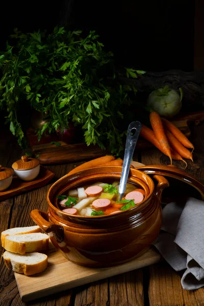 Potato Kohlrabi Soup Bockwurst — Stockfoto