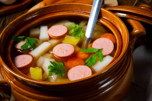 Potato Kohlrabi Soup Bockwurst — Stock Photo, Image