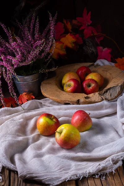 Pommes Fraîchement Cueillies Dans Bol Fruits — Photo