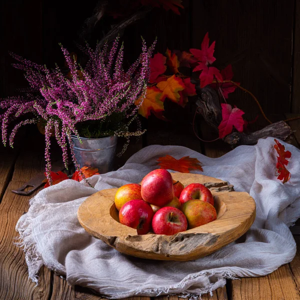 Pommes Fraîchement Cueillies Dans Bol Fruits — Photo