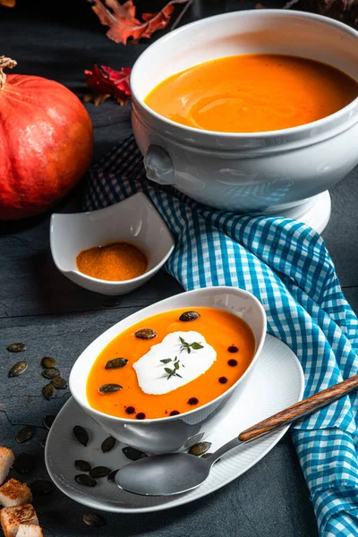 Delicious Pumpkin Soup Coconut Milk — Stock Photo, Image