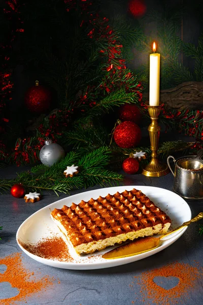 Delicious Christmas Mascarpone Cake — Stock Photo, Image