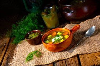 Polonya ekşi salatalık çorbası ve dereotu.