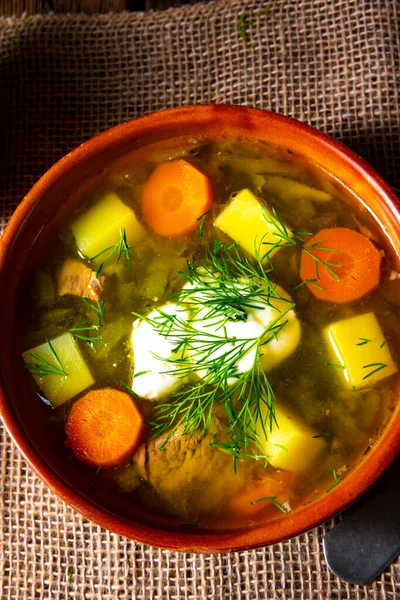 Zuppa Cetrioli Acidi Polacchi Con Aneto — Foto Stock