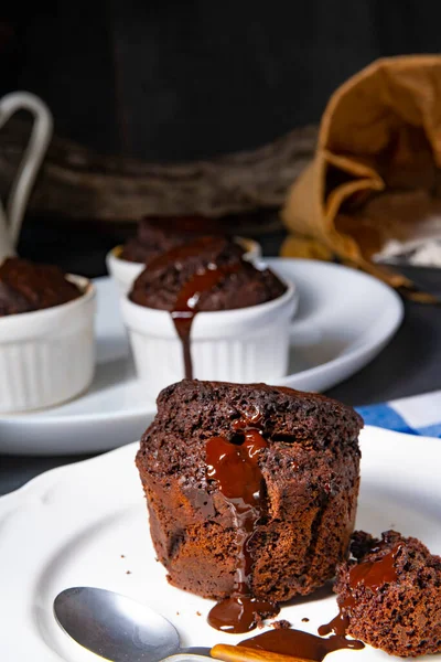 Delicious chocolate muffins with chocolate chips