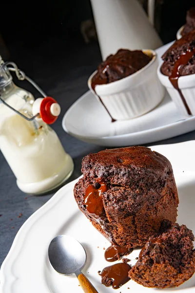Deliciosos Muffins Chocolate Com Chips Chocolate — Fotografia de Stock