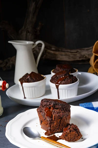 Delicious chocolate muffins with chocolate chips