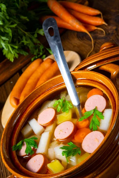 Potato Kohlrabi Soup Bockwurst — Stockfoto