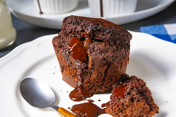 Delicious chocolate muffins with chocolate chips