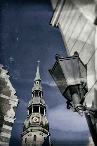 Vintage stylized photo St. Peter in Riga — Stock Photo, Image