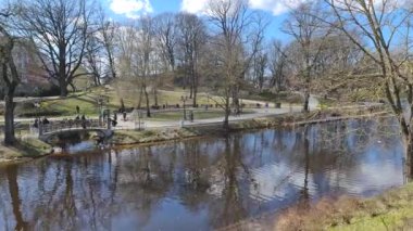 Riga şehrinin bahar parkında yürü.