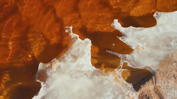 Річка тече на тлі льоду навесні — стокове відео
