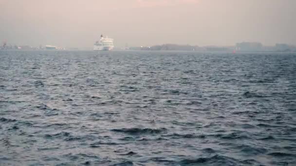 Passenger Ferry Leaves Baltic Sea City Riga Mouth Daugava River — стоковое видео