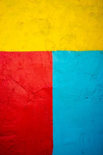 Textured Wall Painted Red Turquoise Yellow Bright Contrasting Colors Texture — Stock Photo, Image