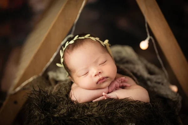 Adorable Cute Asian Newborn Baby Girl Sleeping Стокова Картинка