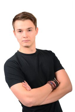 Beyaz arka planda izole edilmiş genç sıradan erkek portresi