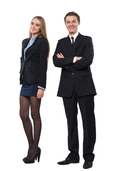 Young smiling business woman and business man — Stock Photo, Image