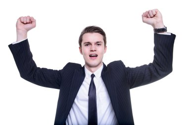 başarılı adam kollarını yukarı kutluyor.