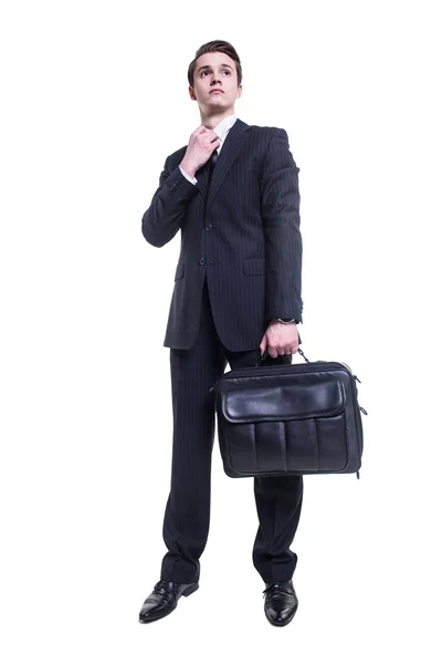 Счастливый улыбающийся бизнесмен с портфелем — стоковое фото