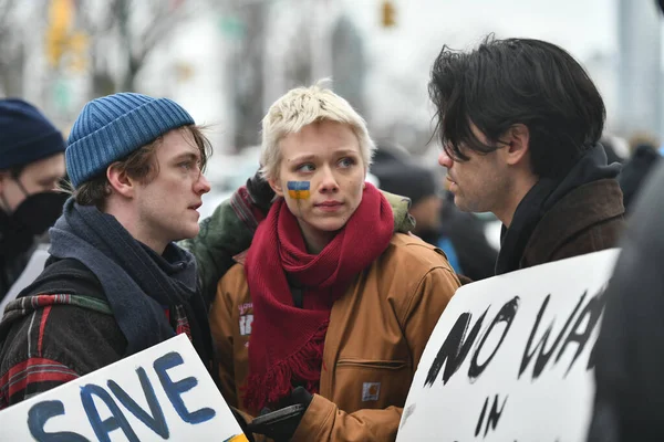 New York Usa Februar 2022 Ukrainische Bürger Protestieren New York — kostenloses Stockfoto
