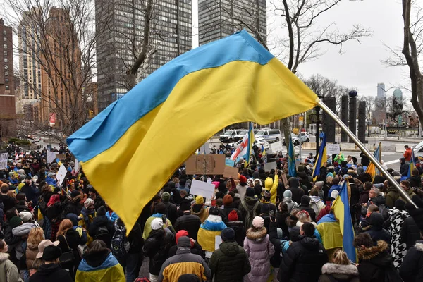 New York Usa February 2022 Ukrainian Citizens Protests New York — Free Stock Photo