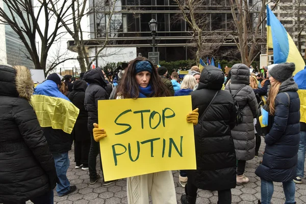 New York Usa February 2022 Ukrajinští Občané Protestují New Yorku — Stock fotografie zdarma
