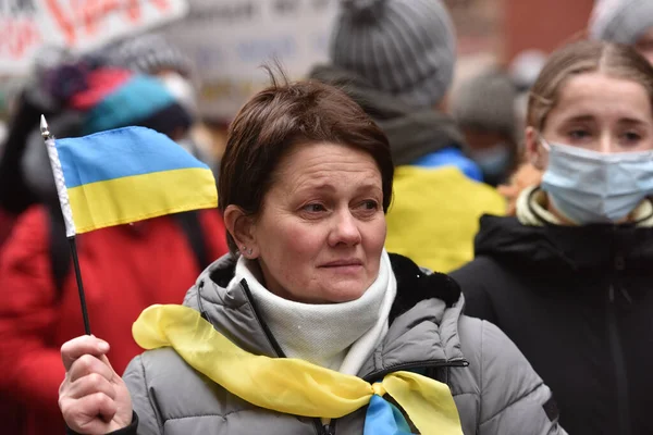 Нью Йорк Сша Февраля 2022 Года Протесты Граждан Украины Нью — Бесплатное стоковое фото