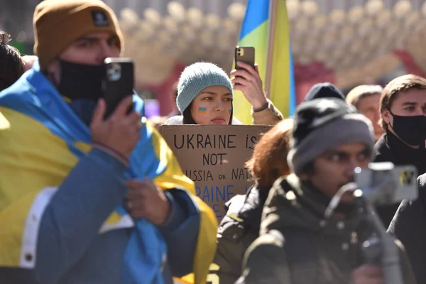 Nou York Sua Februarie 2022 Cetățenii Ucraineni Protestează New York — Fotografie de stoc gratuită