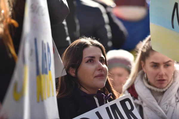 New York Usa February 2022 Protes Warga Ukraina New York — Foto Stok Gratis