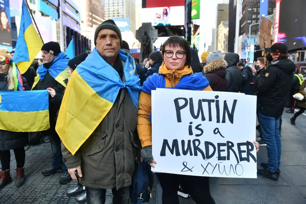 Nueva York Febrero 2022 Protestas Ciudadanos Ucranianos New York City — Foto de stock gratis