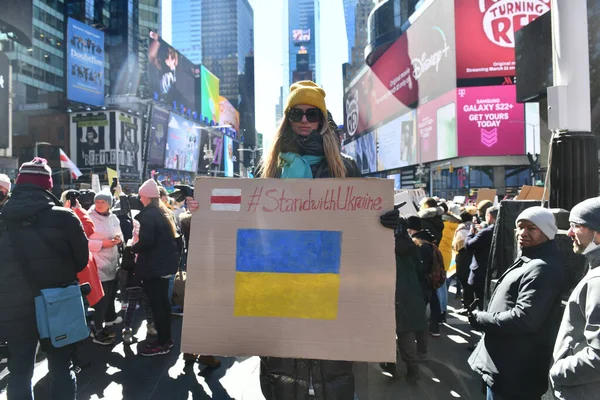 Nou York Sua Februarie 2022 Cetățenii Ucraineni Protestează New York — Fotografie de stoc gratuită