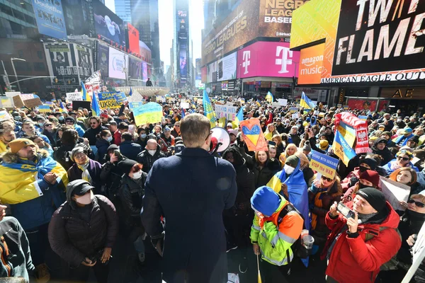 Nou York Sua Februarie 2022 Cetățenii Ucraineni Protestează New York — Fotografie de stoc gratuită