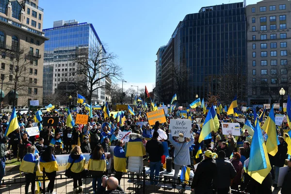 Washington Sua Februarie 2022 Cetățenii Ucraineni Protestează Washington Lângă Casa — Fotografie de stoc gratuită