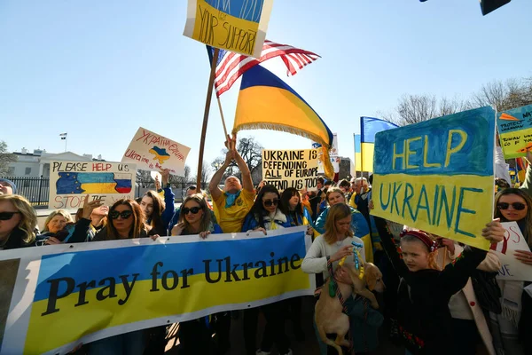 Washington Sua Februarie 2022 Cetățenii Ucraineni Protestează Washington Lângă Casa — Fotografie de stoc gratuită