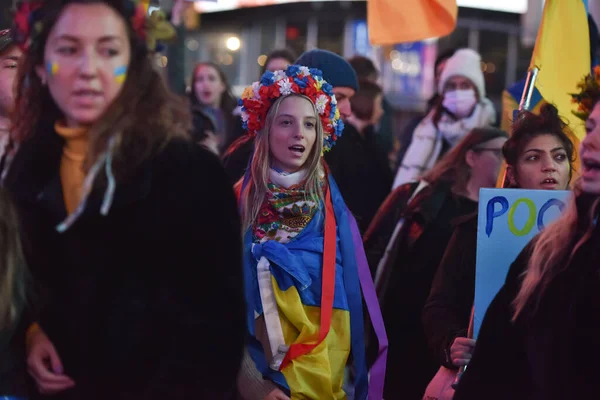 New York City Sua Martie 2022 Cetățenii Ucraineni Protestează Times — Fotografie de stoc gratuită